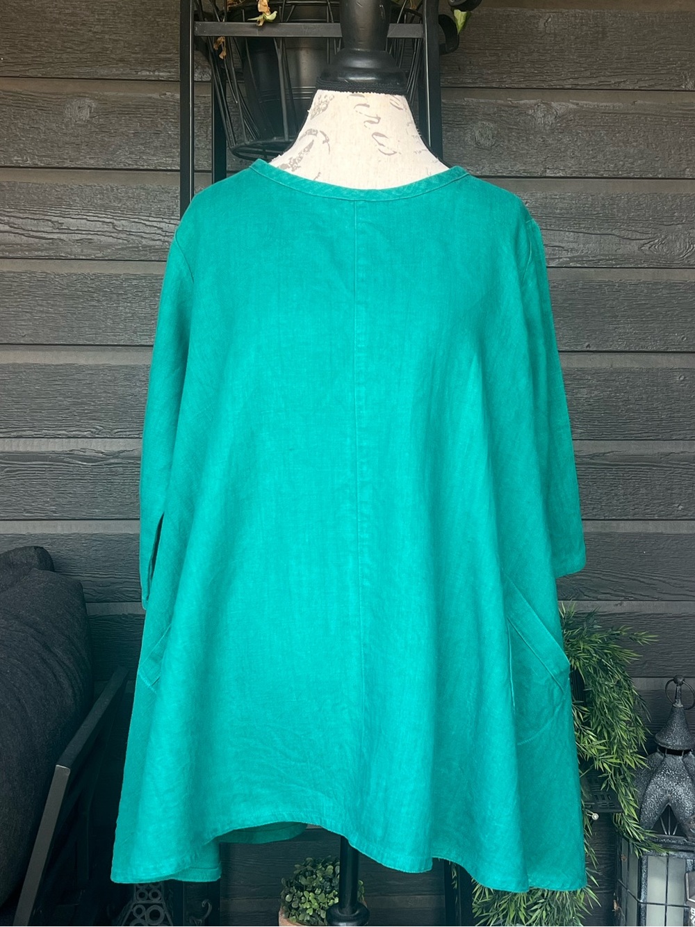 Heart's Desire Mary Grace Large Lagenlook Teal Heavy Linen Tunic Top Pockets